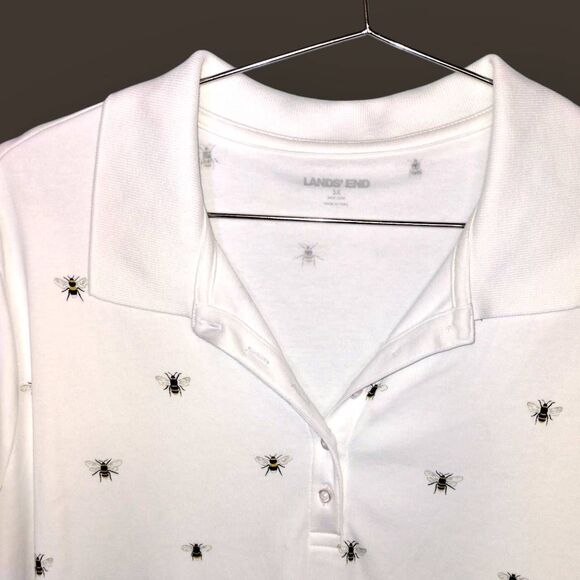 Lands‎ End Womens Polo Sz 3X White Bee Print Collared Short Sleeve Shirt Classic - Picture 3 of 7